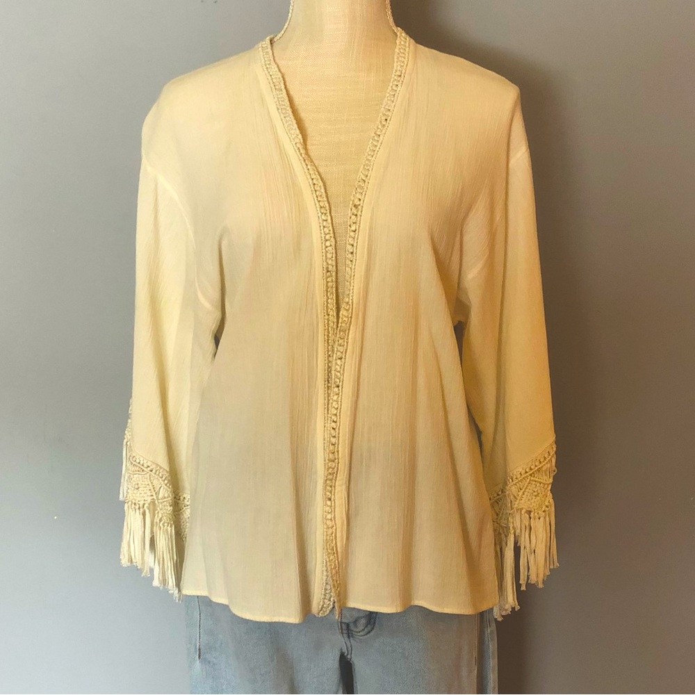 Euc. Calypso St. Barth Open Front Fringe Sleeve K… - image 1